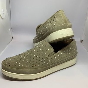 Mens Donald J Pliner 
Mickey Studded Suede Sneaker, Taupe